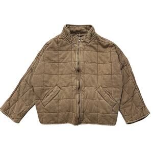 Free People Oversized Dolman Quilted Knit Zip Up Jacket Tan M